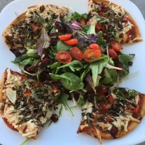 Gluten-free vegan pizza from Golden Mean Cafe